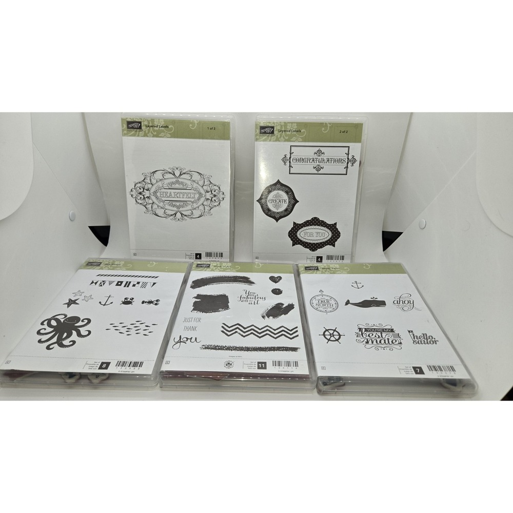 Stampin Up Stamp Lot 4 Sets Nautical Labels Work of Art‎ Clear Stamps